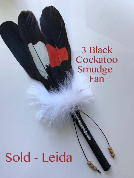 (image for) Black Cockatoo Tail Feather Smudge Fan w/Crystals